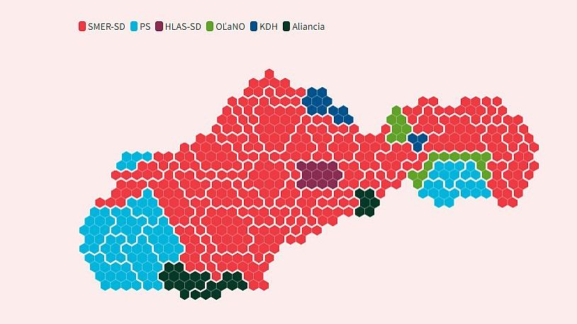 Unikátní data ze slovenských voleb: Mapy ukazují, kde všude je „Ficovo“